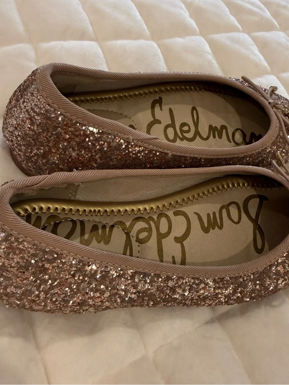 Sam Edelman Kids Felicia Glitter Ballet Flats Rose Gold Sparkle Size 12